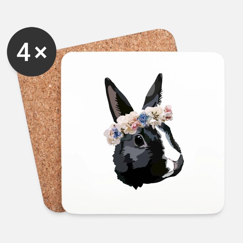 kaninchen mit Blumenkranz - Untersetzer (4er-Set) - Weiß