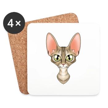 Cat Lover I Cat Face I Devon Rex Cat - Dessous de verre (lot de 4) - blanc - Devant