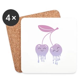 Melting Cherries Kawaii - Coasters (set of 4) - white - Front
