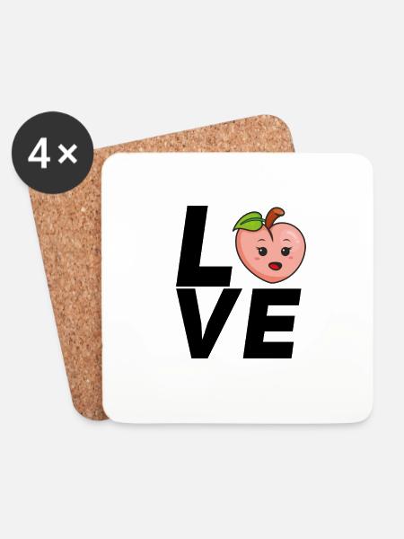 Love Peach Schrift Zug Pfirsich Frucht - Untersetzer (4er-Set) - Weiß