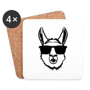 Lama avec des lunettes de soleil Drôle Pas de drame Lama - Dessous de verre (lot de 4) - blanc - Devant