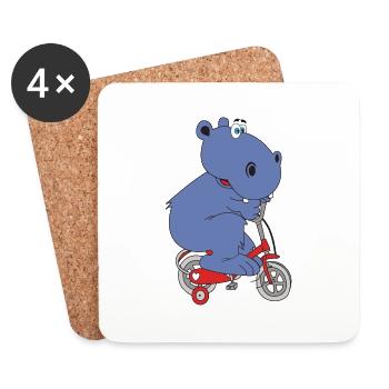 nilpferd fahrrad hippo sport bike ausflug kinder - Untersetzer (4er-Set) - Weiß - Vorne
