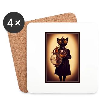 Steampunk cat - Coasters (set of 4) - white - Front