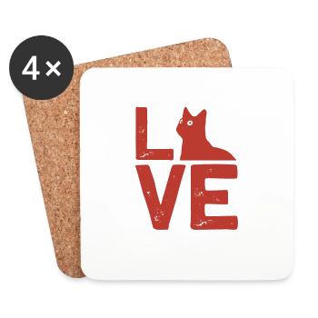 Katze Liebe Love Tier Geschenk Cats Tshirt - Untersetzer (4er-Set) - Weiß - Vorne