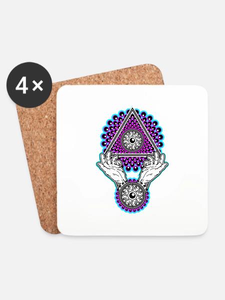 Neon Illuminati Pyramide mit Händen - Schwarzlicht - Untersetzer (4er-Set) - Weiß