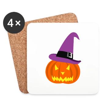 Citrouille et chapeau d’Halloween - Dessous de verre (lot de 4) - blanc - Devant