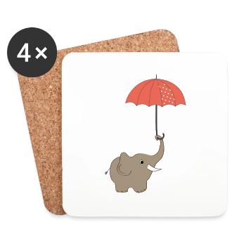 Elephant in autumn rainy day umbrella "happy rain - Coasters (set of 4) - white - Front