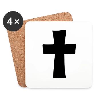 Cross Emoji Sketch Drawing Black - Coasters (set of 4) - white - Front