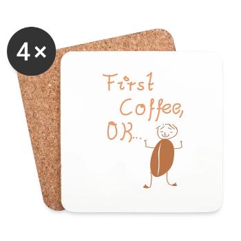 Café! Premier café, amateur de café, accro au café - Dessous de verre (lot de 4) - blanc - Devant
