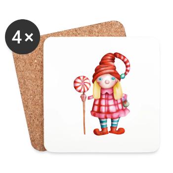 Jolie fille gnome avec sucette de Noël - Dessous de verre (lot de 4) - blanc - Devant