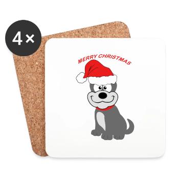 Niedlicher-Hund mit Weihnachtsmütze - Untersetzer (4er-Set) - Weiß - Vorne