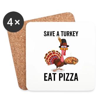 Sauver une dinde Mangez une pizza - Dessous de verre (lot de 4) - blanc - Devant