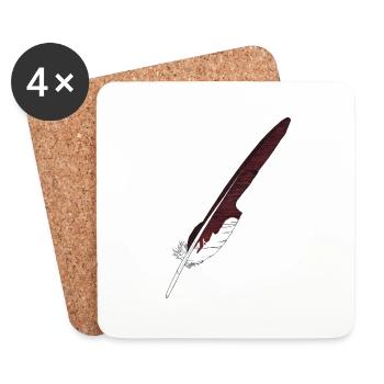 Large feather brown hand-drawn (red kite) - Coasters (set of 4) - white - Front