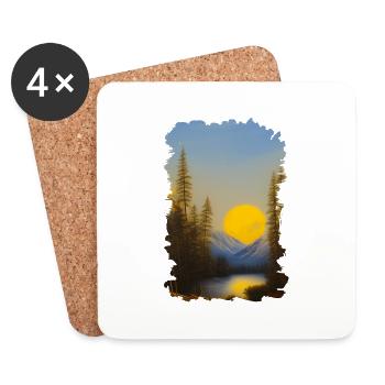 Winter Landschaft Schnee Natur Berge Bäume Wald 7 - Untersetzer (4er-Set) - Weiß - Vorne
