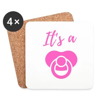 Baby Announcement Pregnancy - Girl - Surprise - Coasters (set of 4) - white - Front