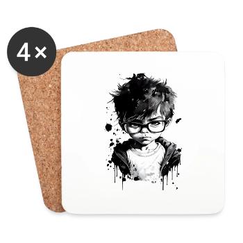 Cartoon little boy with glasses - Coasters (set of 4) - white - Front