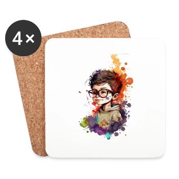 Cartoon little boy with glasses color one - Coasters (set of 4) - white - Front