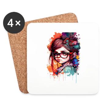 Cartoon little girl with glasses color two - Coasters (set of 4) - white - Front