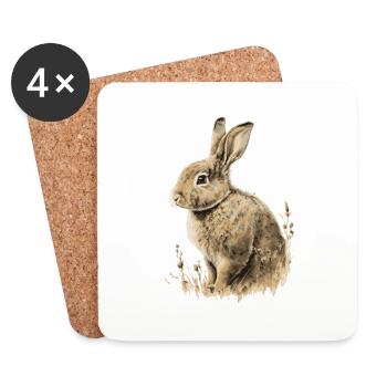 Hase Kaninchen Wasserfarben - Untersetzer (4er-Set) - Weiß - Vorne
