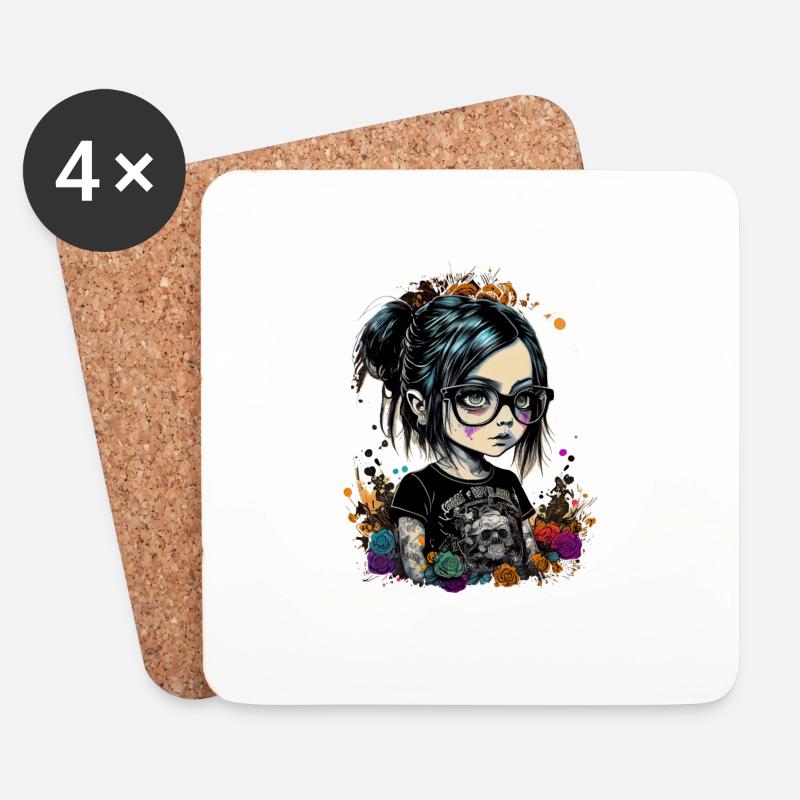 Kleines Mädchen mit Brille im Gothic- Stil - Untersetzer (4er-Set) - Weiß