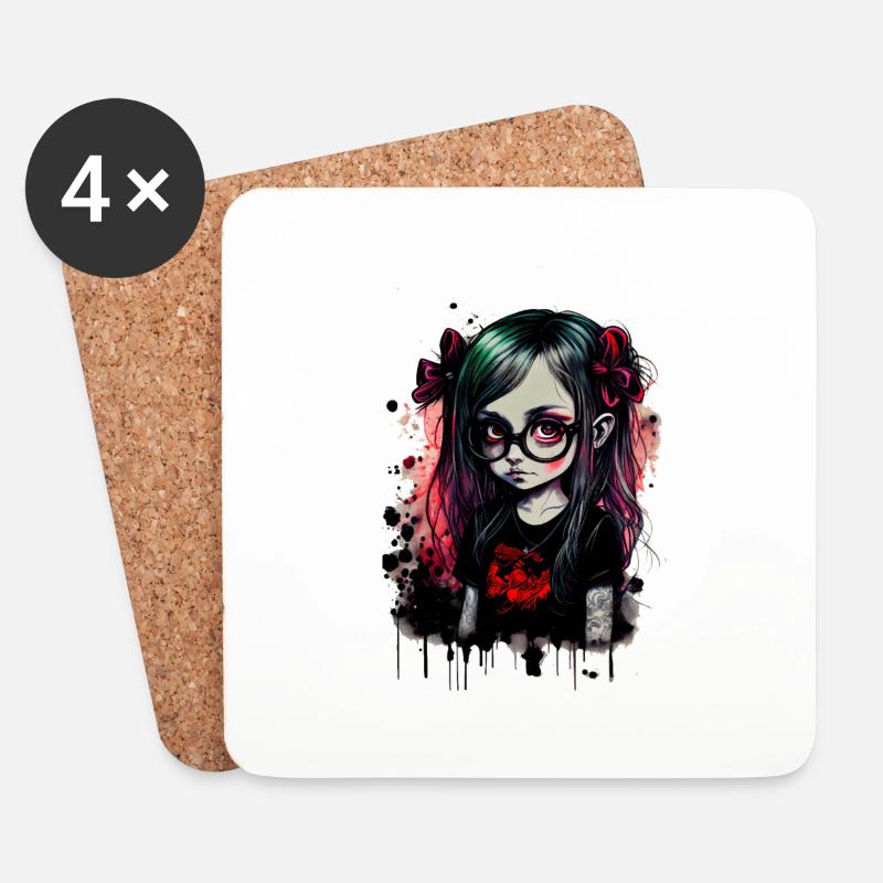 Kleines Mädchen mit Brille im Gothic - Stil - Untersetzer (4er-Set) - Weiß
