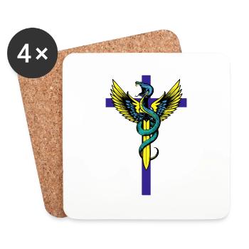 Croix de serpent - Dessous de verre (lot de 4) - blanc - Devant