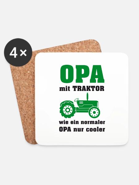 Opa mit Traktor - Untersetzer (4er-Set) - Weiß