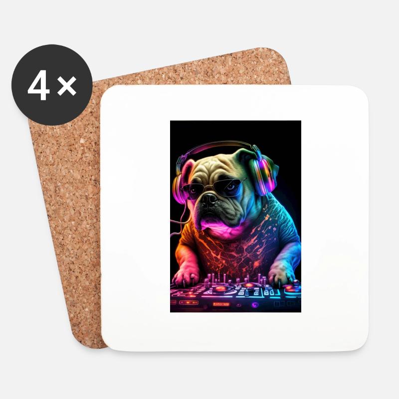 Bulldog DJ Hunde DJ - Untersetzer (4er-Set) - Weiß