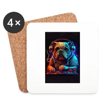 Bulldog DJ Chien DJ - Dessous de verre (lot de 4) - blanc - Devant