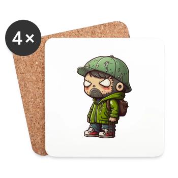 Cool Cartoon Figur mit Rucksack auf Sherlock Mütze - Untersetzer (4er-Set) - Weiß - Vorne