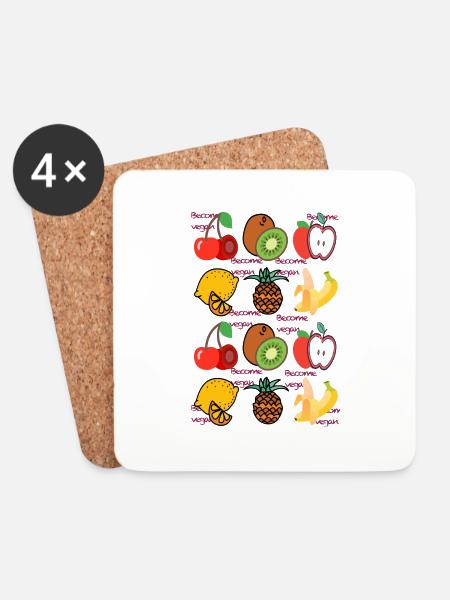 Become vegan fruit and fruit slices no meat - Coasters (set of 4) - white