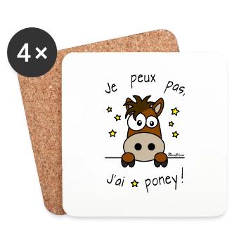 Equitation, Je Peux Pas J'ai Poney, Cheval - Dessous de verre (lot de 4) - blanc - Devant