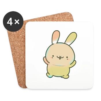 Kawaii mignon lapin dansant heureux - Dessous de verre (lot de 4) - blanc - Devant