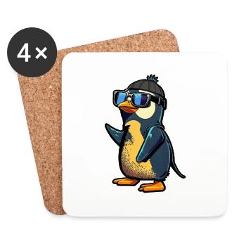 Cool penguin with sunglasses and cap - Coasters (set of 4) - white - Front
