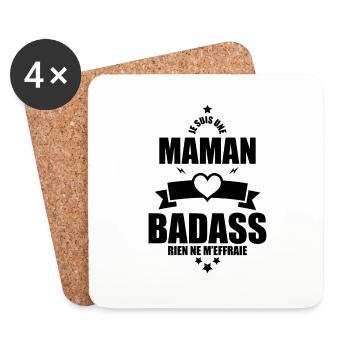 je suis une maman badass rien ne m'effraie - Dessous de verre (lot de 4) - blanc - Devant