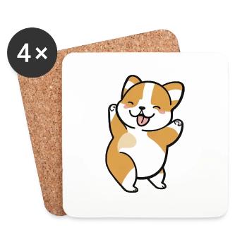 Kawaii Mignon Happy Colorful Dog Dancing - Dessous de verre (lot de 4) - blanc - Devant