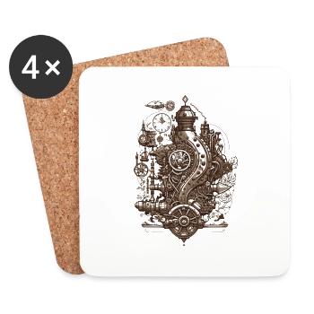 Moteur à vapeur à technologie Steampunk avec engrenages - Dessous de verre (lot de 4) - blanc - Devant