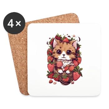 Ragamuffin Cat Fraise Cadeau - Dessous de verre (lot de 4) - blanc - Devant