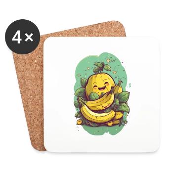 Cadeau santé Banana Kawaii - Dessous de verre (lot de 4) - blanc - Devant