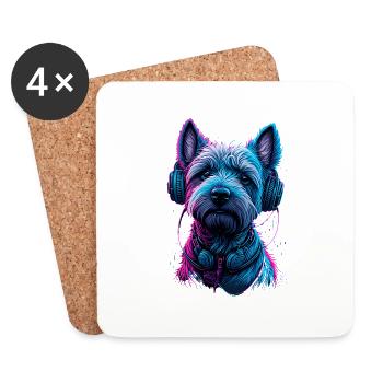 West Highland White Terrier, Westi, DJ, Hund - Untersetzer (4er-Set) - Weiß - Vorne