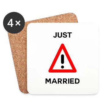 GERADE VERHEIRATET. Junggesellinnenabschied. HEILIGER VALENTIN. PAAR. LIEBE - Untersetzer (4er-Set) - Weiß - Vorne