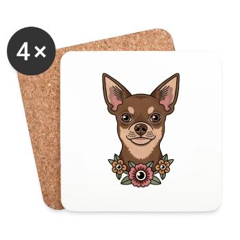 Portrait mignon de Chihuahua avec des fleurs - Dessous de verre (lot de 4) - blanc - Devant