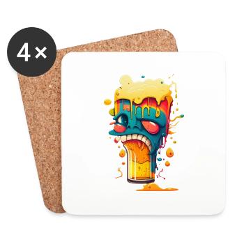Verre à bière Lusties avec visage - Dessous de verre (lot de 4) - blanc - Devant
