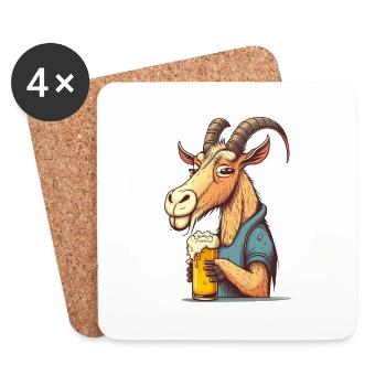 Lustiger Biertrinker, der Ziegenbock - Untersetzer (4er-Set) - Weiß - Vorne
