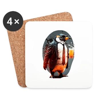 Cooler Pinguin im Anzug mit Bier - Untersetzer (4er-Set) - Weiß - Vorne