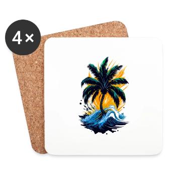 Palme im Meer - Untersetzer (4er-Set) - Weiß - Vorne