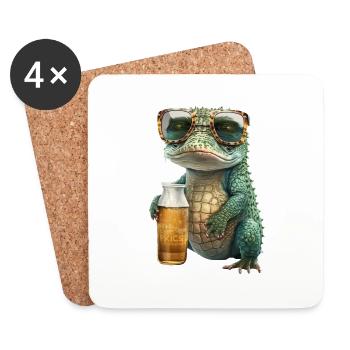Crocodile cool dans des lunettes de soleil buvant de la bière - Dessous de verre (lot de 4) - blanc - Devant