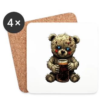Guselig teddy bear with beer - Coasters (set of 4) - white - Front