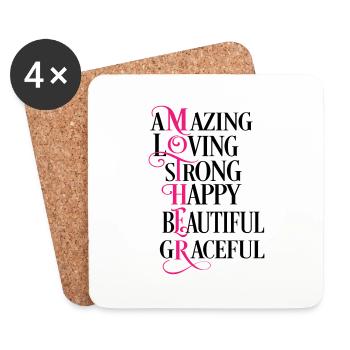 Mother, amazing, loving, strong, happy, beautiful - Coasters (set of 4) - white - Front