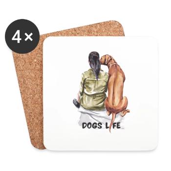 Fille aux cheveux noirs avec chien de chasse Chiens Vie - Dessous de verre (lot de 4) - blanc - Devant